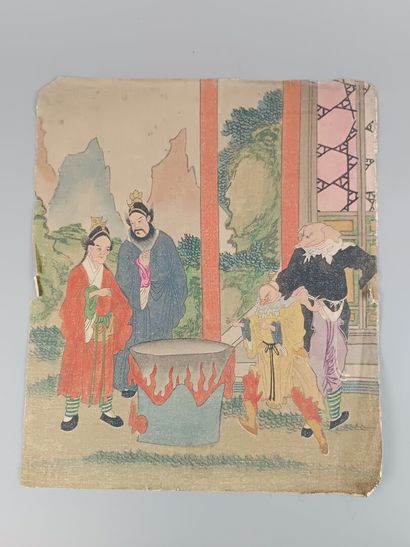 CHINE 
Six aquarelles sur soie figurant des...