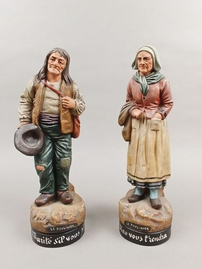 Deux sujet en terre cuite polychrome figurant...