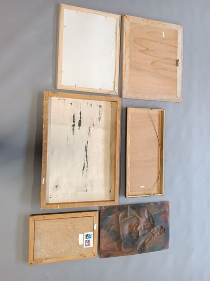 Lot pièces encadrées ou toiles comprenant:...