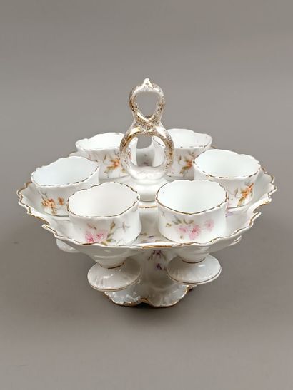 Porte-coquetier en porcelaine blanche et...