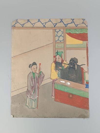 CHINE 
Six aquarelles sur soie figurant des...