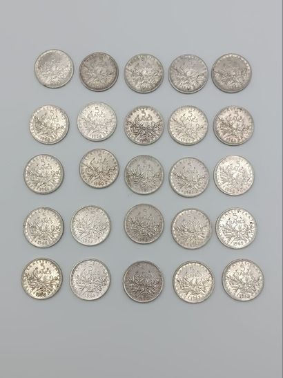 FRANCE.
Lot de pièces de 5 francs semeuses...
