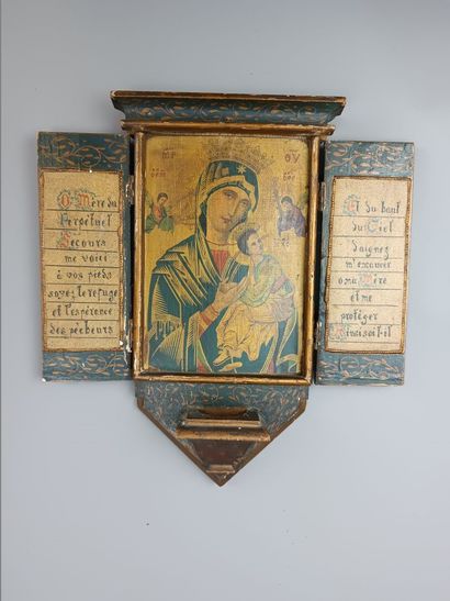 Autel portatif en bois polychrome et impression...