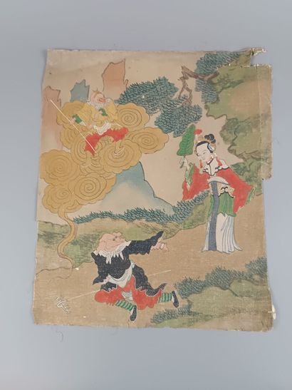 CHINE 
Six aquarelles sur soie figurant des...