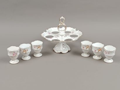 Porte-coquetier en porcelaine blanche et...