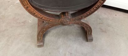 Fauteuil curule en bois naturel mouluré e...