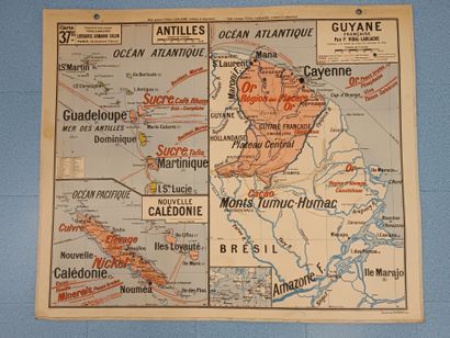 Lot de 7 cartes géographique murales VIDAL-LABLACHE....