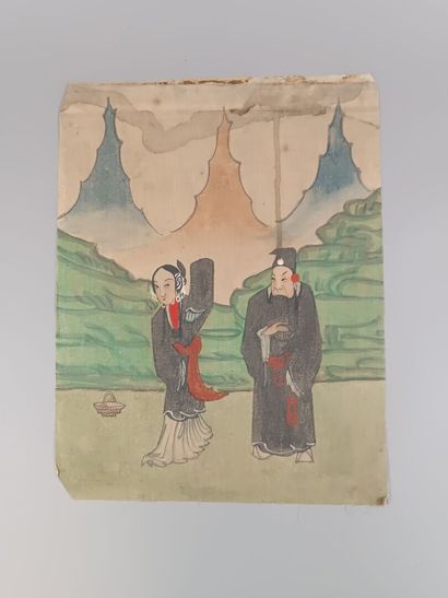 CHINE 
Six aquarelles sur soie figurant des...