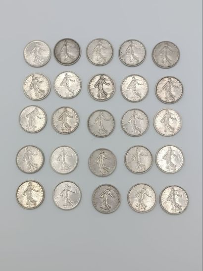 FRANCE.
Lot de pièces de 5 francs semeuses...