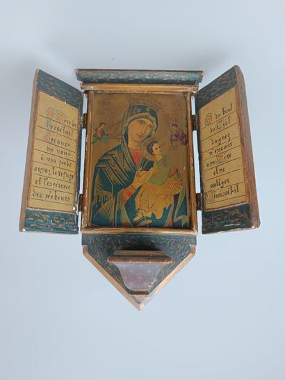 Autel portatif en bois polychrome et impression...