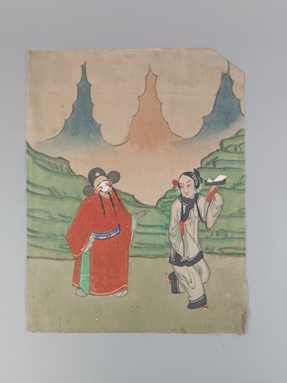 CHINE 
Six aquarelles sur soie figurant des...
