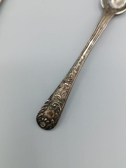 Louis XV style silver salt fork and scoop.
The...