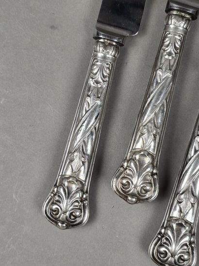 Set of 6 table knives with forged silver...