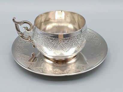 Silver cup and saucer set.
Minerve hallmarks...