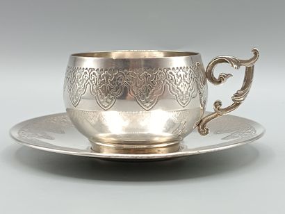 Silver cup and saucer set.
Minerve hallmarks...