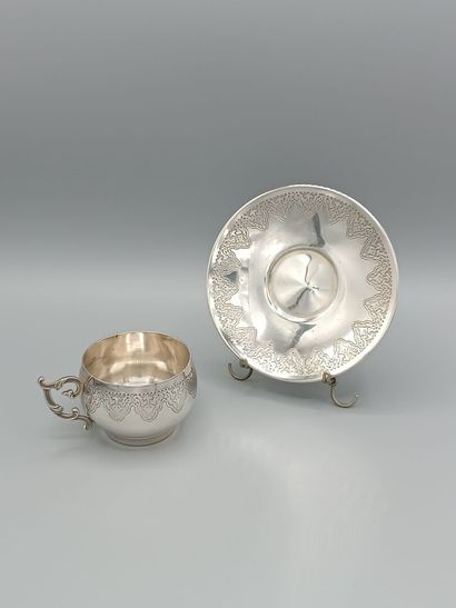 Silver cup and saucer set.
Minerve hallmarks...
