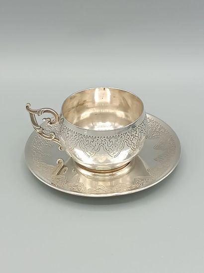 Silver cup and saucer set.
Minerve hallmarks...