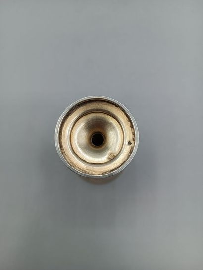 Silver egg cup with guilloché and pearl decoration....