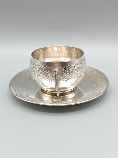 Silver cup and saucer set.
Minerve hallmarks...