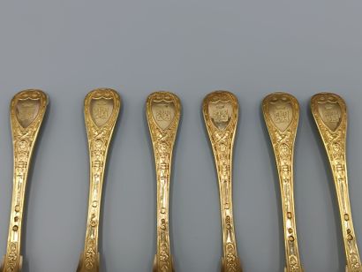 Partie de ménagère en vermeil.
Elle comprend...