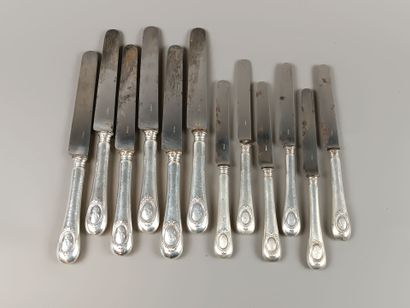 Double set of knives with forged silver handles...
