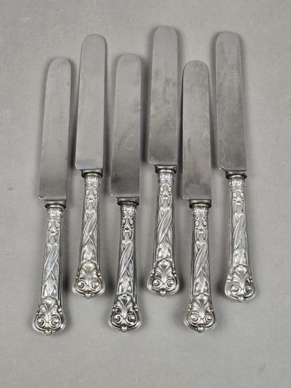 Set of 6 table knives with forged silver...