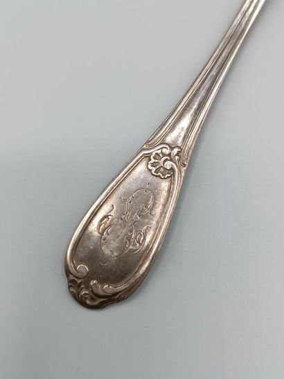 Louis XV style silver salt fork and scoop.
The...