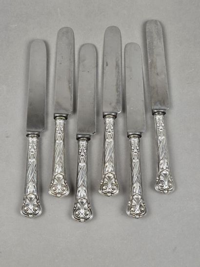 Set of 6 table knives with forged silver...