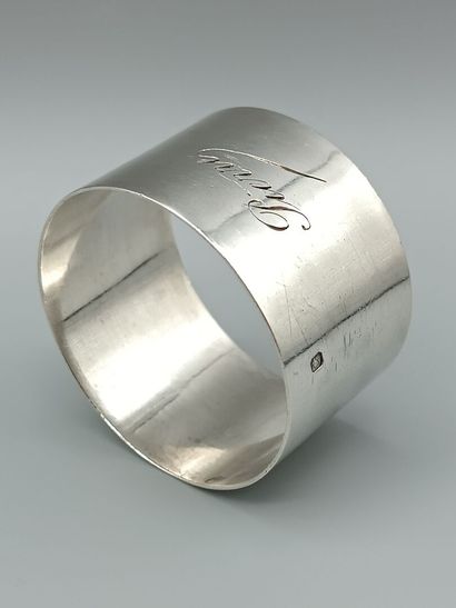 Plain silver napkin ring engraved with 