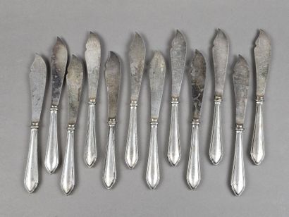 Set of 12 fish scoops, metal blades, forged...