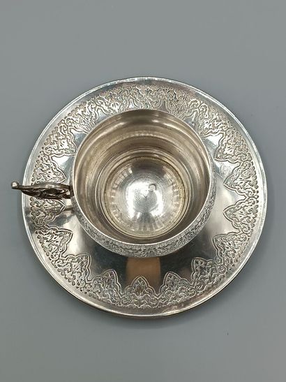 Silver cup and saucer set.
Minerve hallmarks...