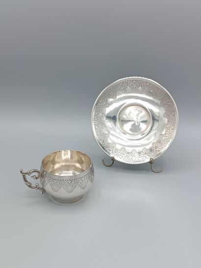 Silver cup and saucer set.
Minerve hallmarks...