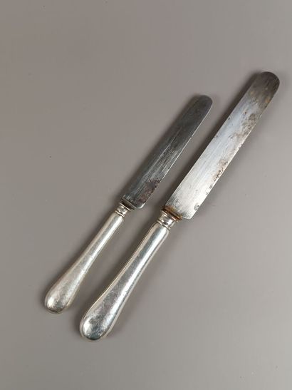 Double set of knives with forged silver handles...