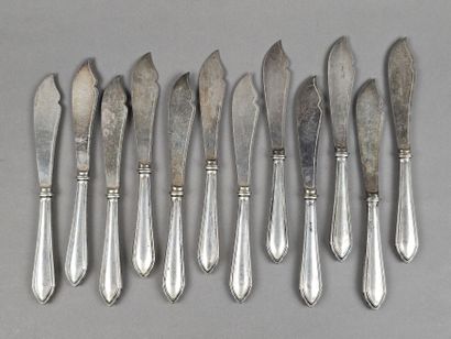 Set of 12 fish scoops, metal blades, forged...