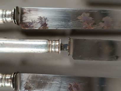 Double set of knives with forged silver handles...