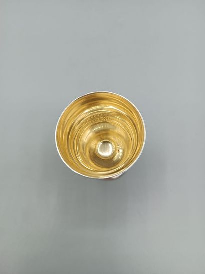 Silver egg cup with guilloché and pearl decoration....