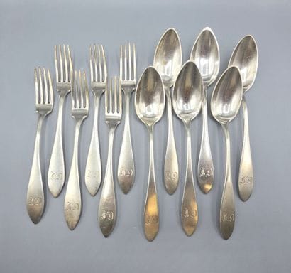 Silver cutlery set consisting of 6 place...