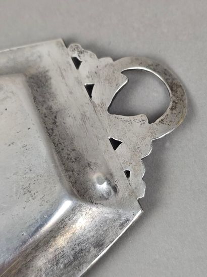 Small silver navette-shaped tray with two...