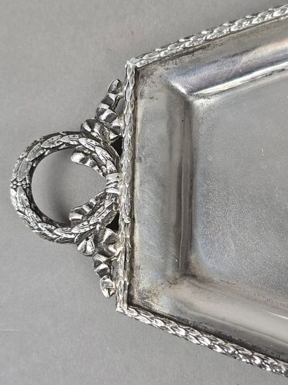 Small silver navette-shaped tray with two...