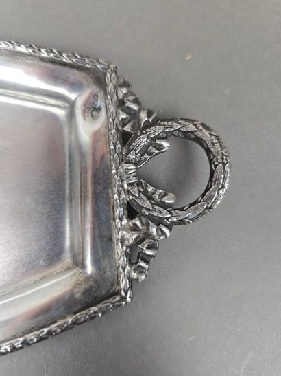 Small silver navette-shaped tray with two...