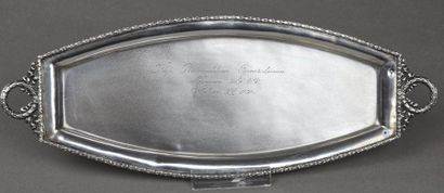 Small silver navette-shaped tray with two...