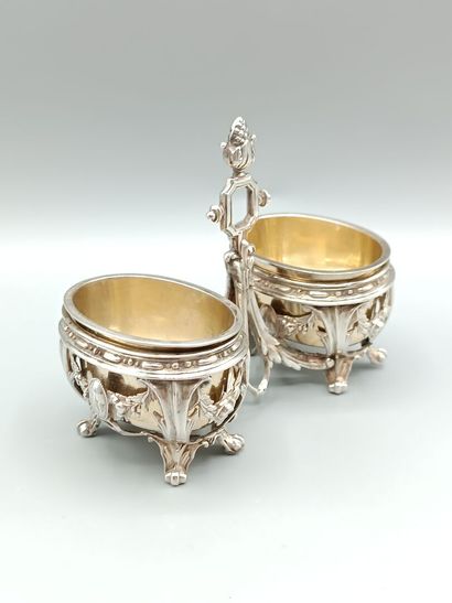 MARREL
Louis XVI-style silver double salt...