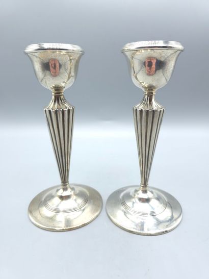 ENGLAND. 
Pair of silver candlesticks, ringed...