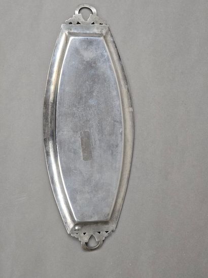 Small silver navette-shaped tray with two...