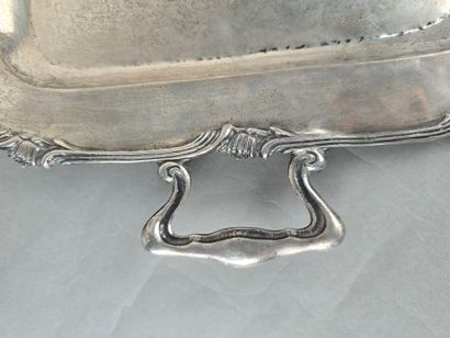 A silver tray with a curved shape.
The wing...