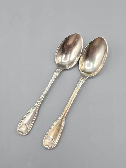 CARON
Silver spoon set (12), filets coquilles...