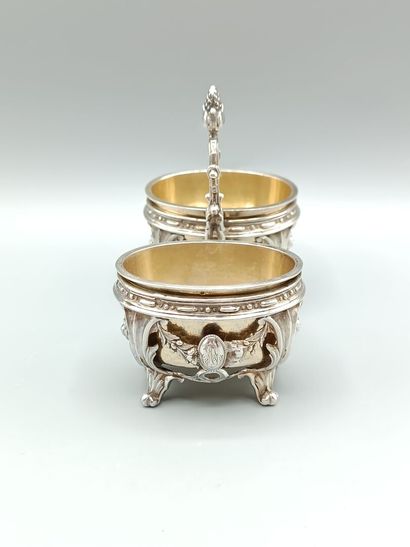 MARREL
Louis XVI-style silver double salt...