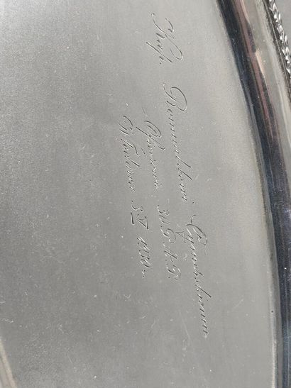 Small silver navette-shaped tray with two...