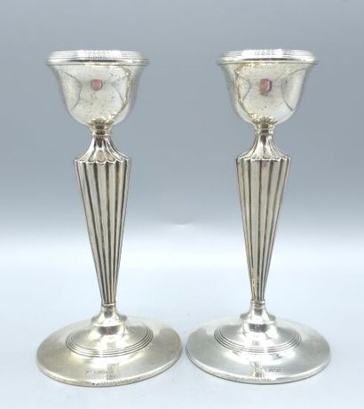 ENGLAND. 
Pair of silver candlesticks, ringed...