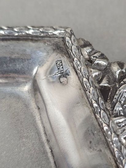 Small silver navette-shaped tray with two...